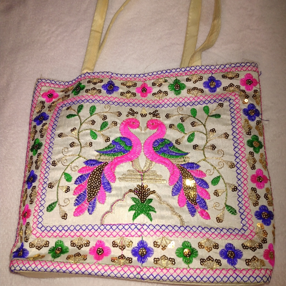 Hand Crafted Pink and Purple Embroidered Shoulder Bag
